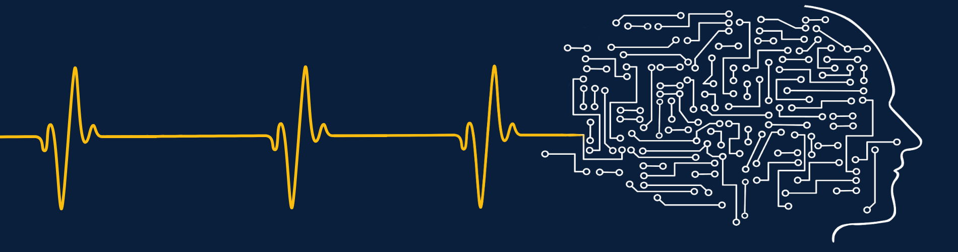 head with circuits and heart monitor